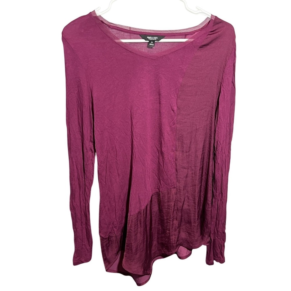 Simply Vera Vera Wang Women's Berry Mixed Media‎ Long Sleeve Top Blouse Size M